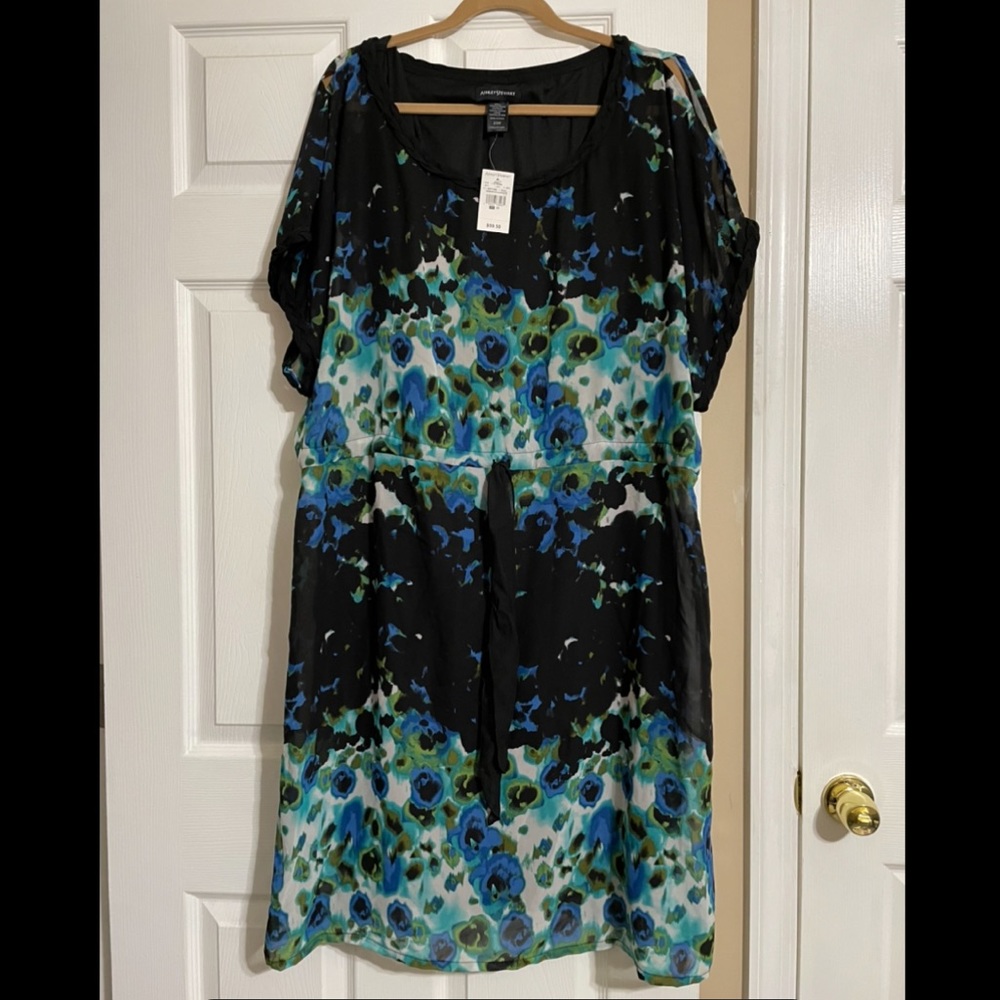 Ashley Stewart 20 blue dress peek-a-boo arms